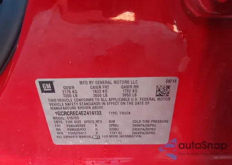 2014 Chevrolet Silverado 1500 1Lt z USA, uszkodzony, nr VIN 1GCRCREC4EZ414133